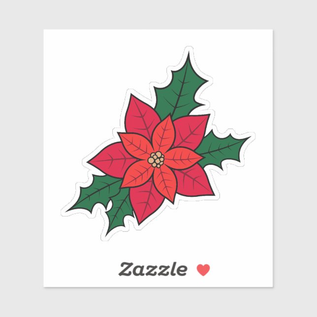 Um adesivo com poinsettia de Natal laranja vermelh (Folha)