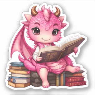 Um adesivo de leitura do dragão rosa