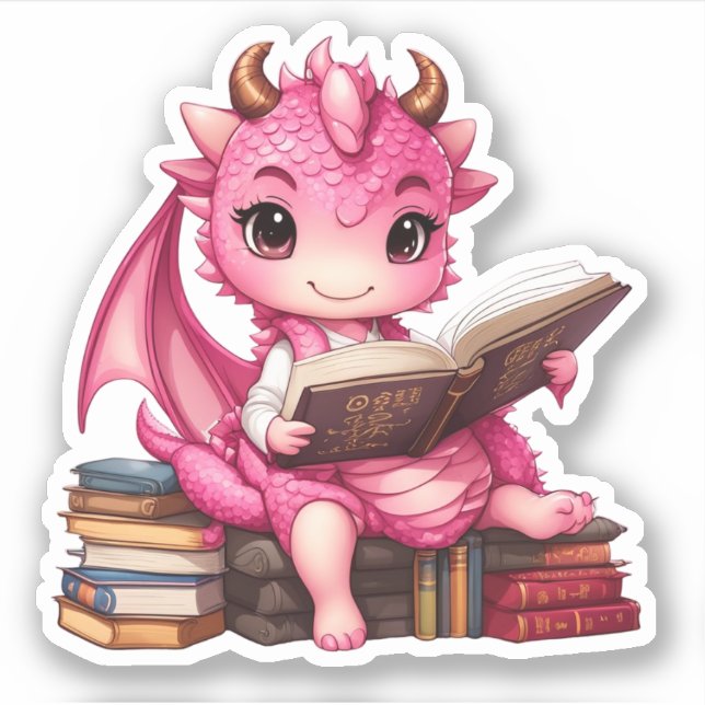 Um adesivo de leitura do dragão rosa (Frente)