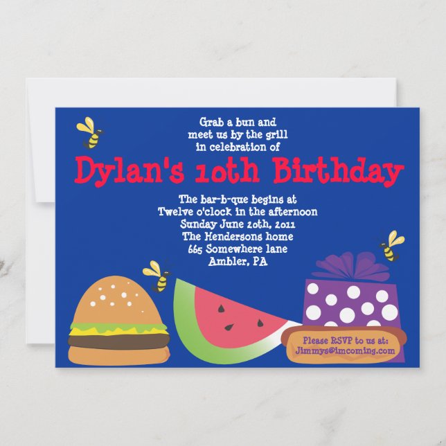 Um aniversário de Bar-b-Que Bumble o convite de (Frente)