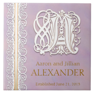 Um Azulejo de casamento "Lace branco na Lavanda"
