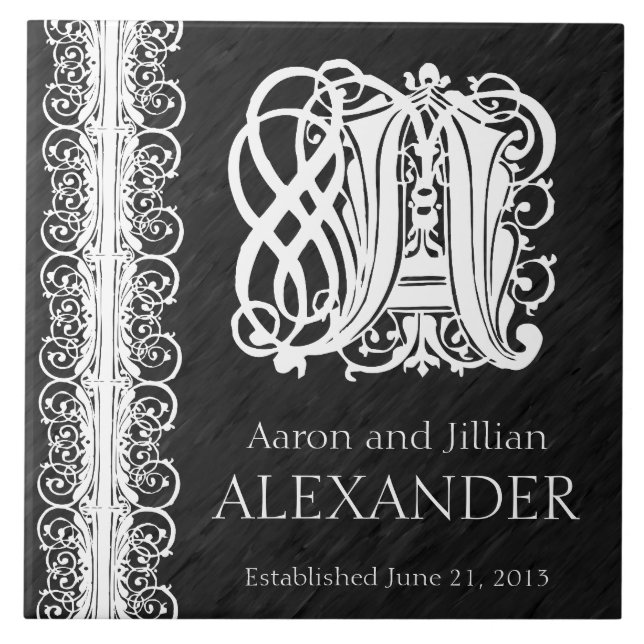 Um Azulejo de Casamento "White Lace on Black" Mono (Frente)