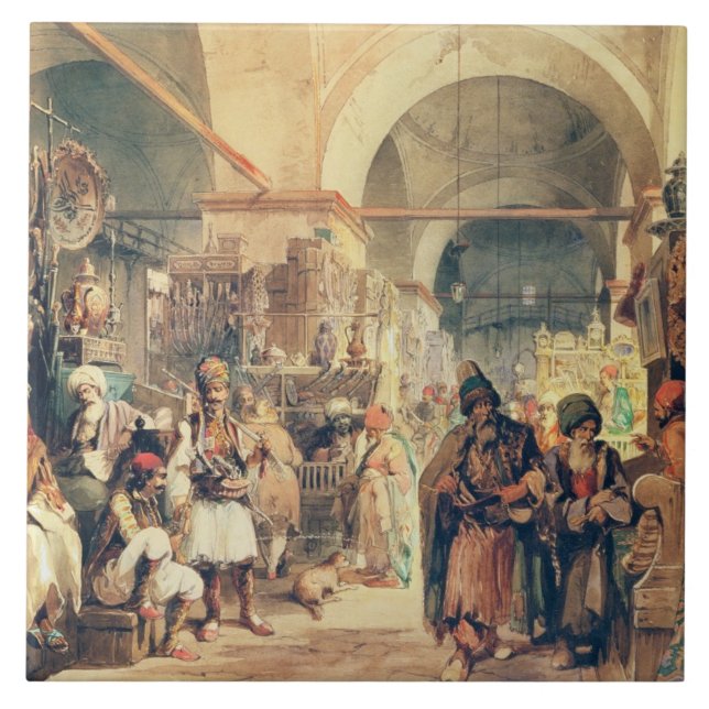 Um bazar turco, 1854 (lápis & w/c no papel) (Frente)