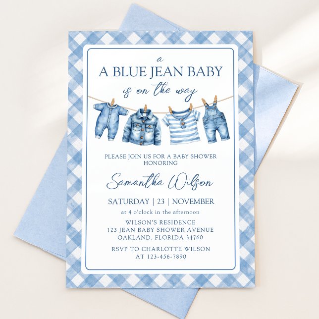 Um Bebê de Blue Jean a Caminho Convite de Chá de B (Criador carregado)