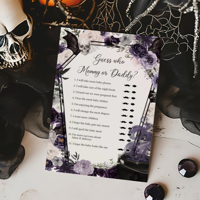 Um bebê está a criar adivinhações sobre quem Mamãe (Floral Gothic Coffin A Baby is Brewing Baby Shower Guess Who Mommy or Daddy Game)