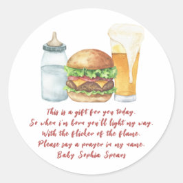 Um bebê está a preparar cerveja - etiqueta da vela