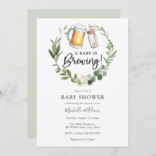 Um Bebê está criando o convite para Chás de fralda (Frente/Verso)