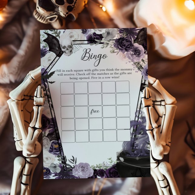 Um Bebê está criando o jogo do Bingo do Dia das Br (Floral Gothic Coffin A Baby is Brewing Baby Shower Bingo Game)