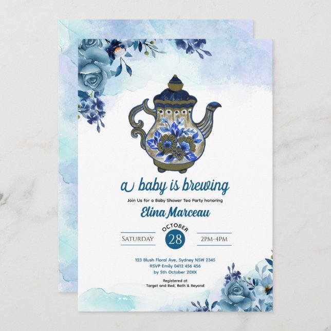 Um Bebê está criando um convite para Chá de fralda (Frente/Verso)