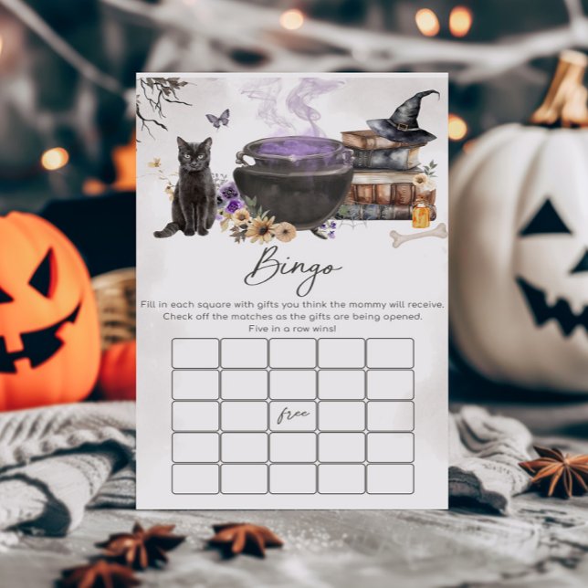 Um Bebê Está Sendo Preparado Jogo de Bingo de Brux (Purple Witch Cauldron Baby Shower Bingo Game)