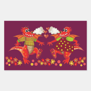Um belo adesivo romântico com dragões apaixonados