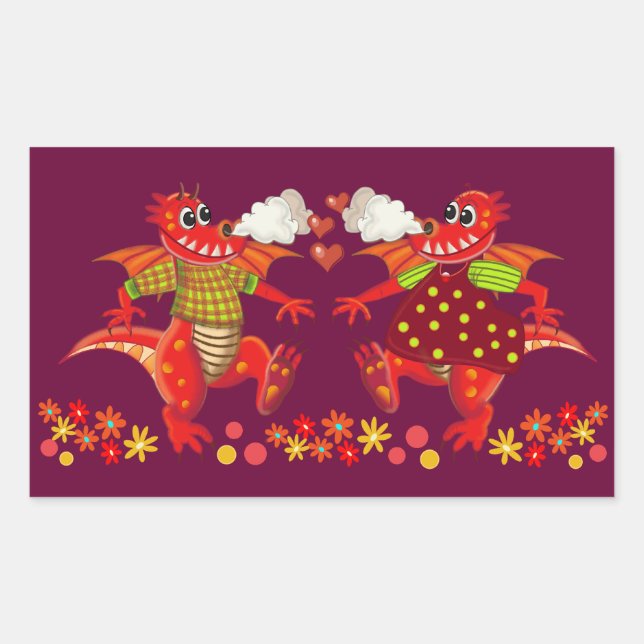 Um belo adesivo romântico com dragões apaixonados (Frente)