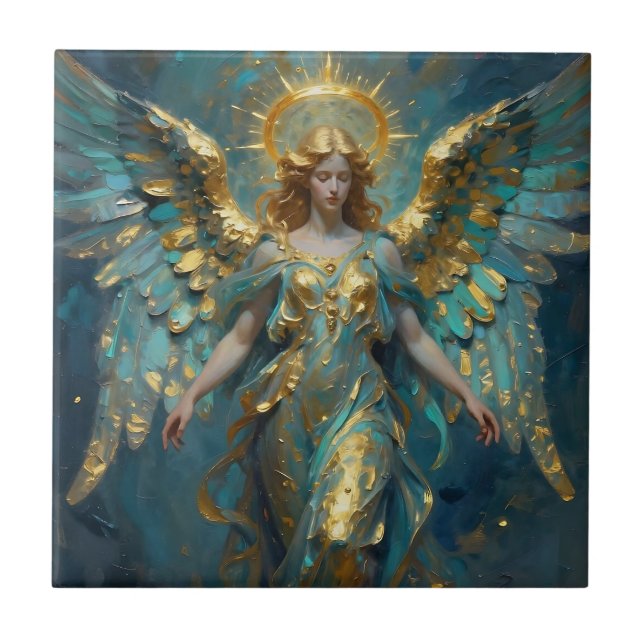 Um belo anjo de ouro e turquesa (Frente)