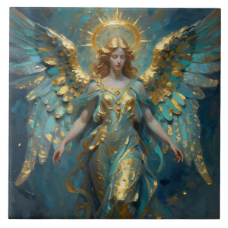 Um belo anjo de ouro e turquesa