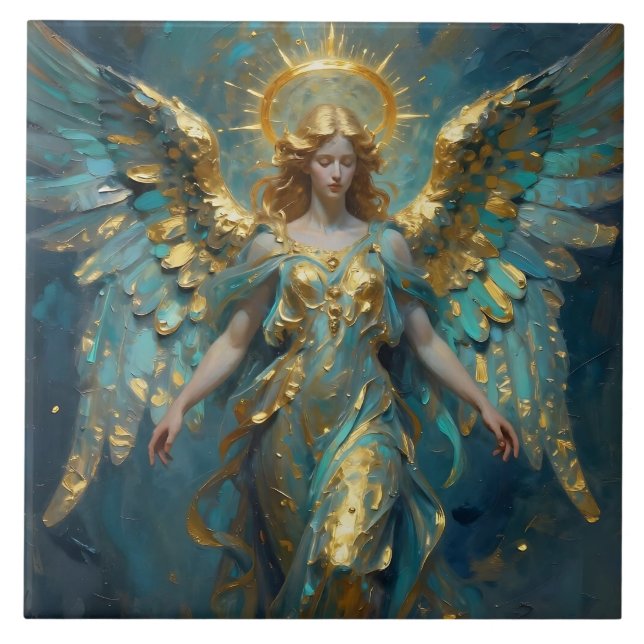 Um belo anjo de ouro e turquesa (Frente)