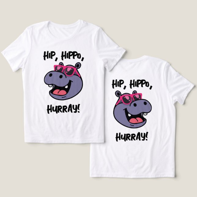 Um belo cartoon Hippo com óculos de sol (Design Frente e Verso)