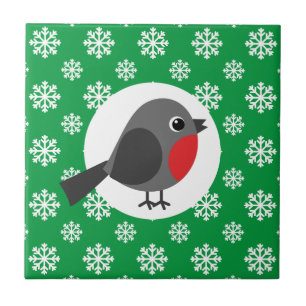 Um belo desenho animado Robin com flocos de neve