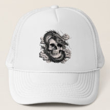 Um Boné de Motorista com uma Caveira e um Dragão