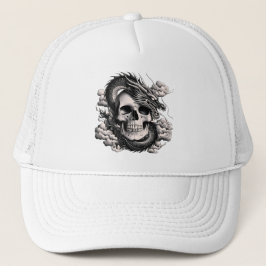 Um Boné de Motorista com uma Caveira e um Dragão