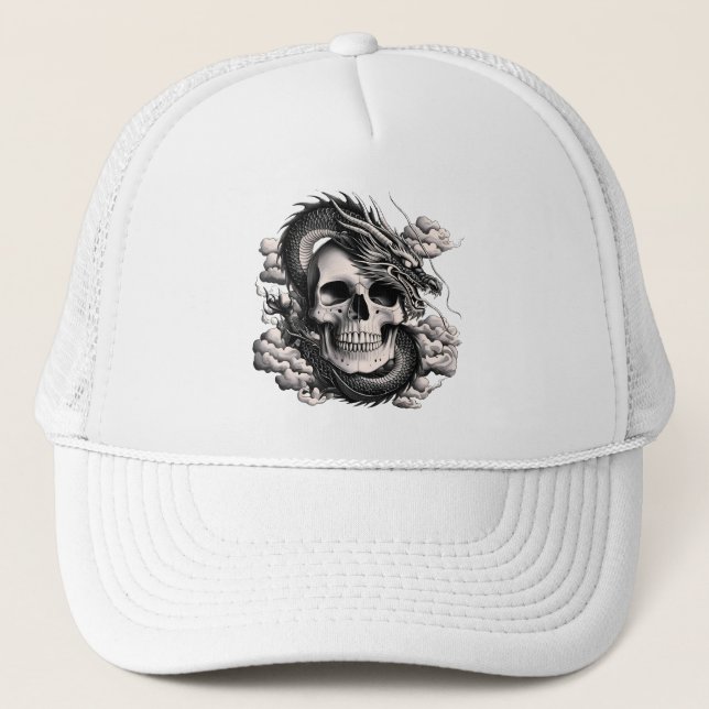 Um Boné de Motorista com uma Caveira e um Dragão (Frente)