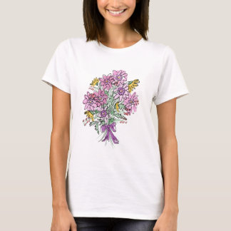 Um buquê de flores coloridas na camiseta