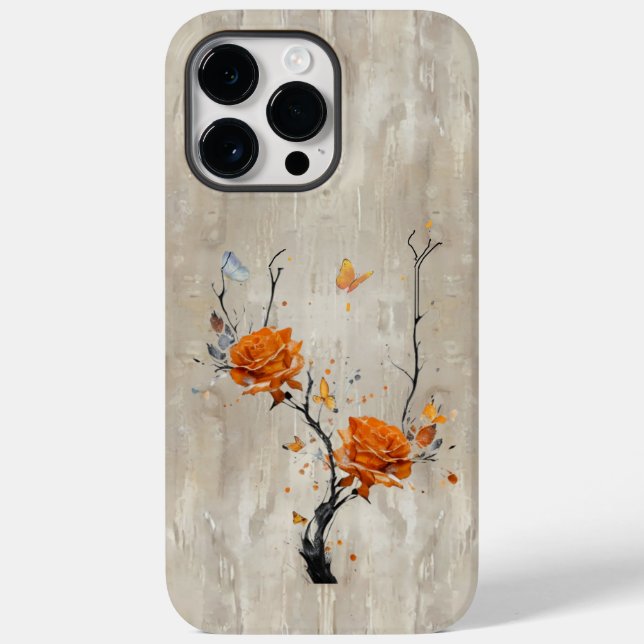 Um burst de cor: Rosas laranja e uma árvore (Verso)