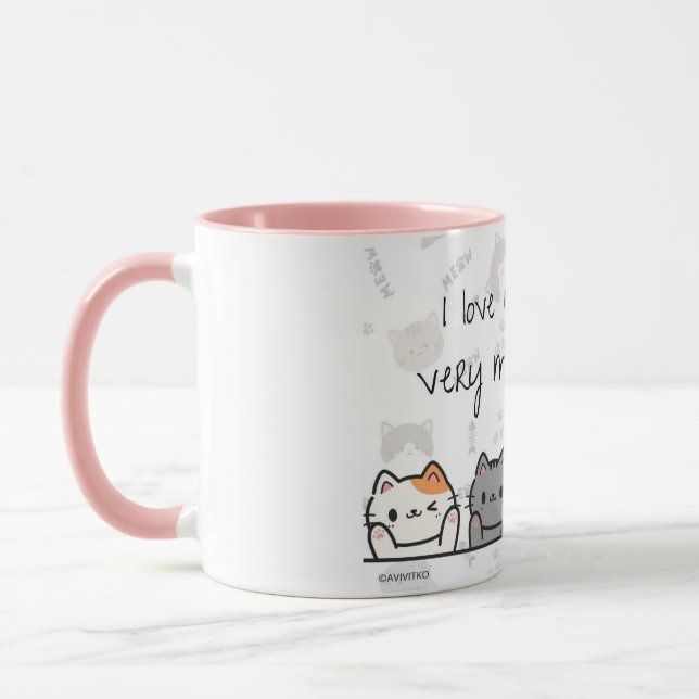 Um caneca A Love You Meow e Kitty para o seu queri (Esquerda)