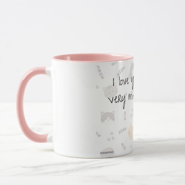 Um caneca A Love You Meow e Kitty para o seu queri (Esquerda)