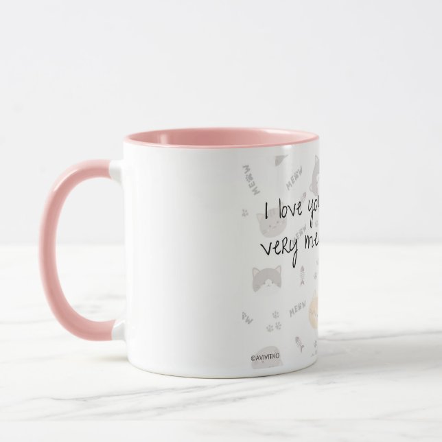 Um caneca A Love You Meow e Kitty para o seu queri (Esquerda)