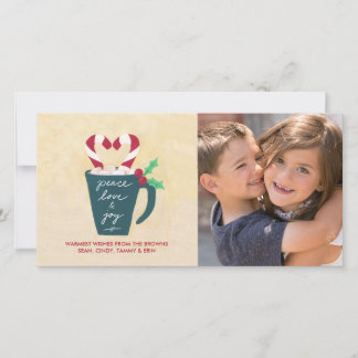 Um Cartão com fotos de Paz, Amor e Alegria