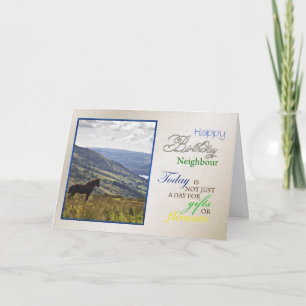 Um cartão de aniversário de cavalo para o vizinho.