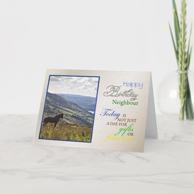 Um cartão de aniversário de cavalo para o vizinho. (Frente)