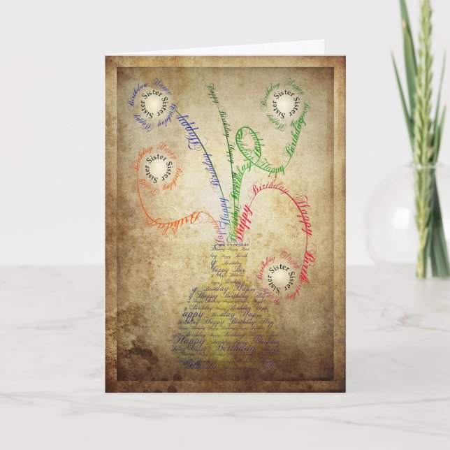 Um cartão de aniversário de uma irmã (Frente)