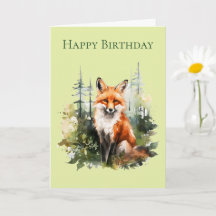 Um cartão de aniversário de uma raposa na floresta