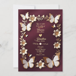 Um cartão de convite para Ouros e Burgundy Weds