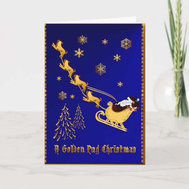 Um Cartão de Natal De Pug Ouro (Frente)