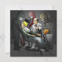 Um cartão de noite de Halloween no dentista