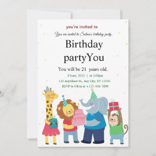 Um cartão de parabéns de aniversário para animais