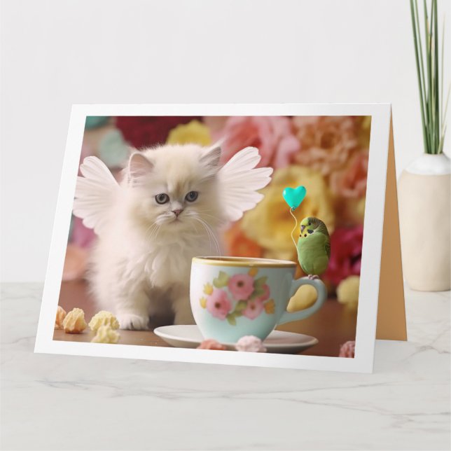 Um Cartão de Saudação de Gatinho e Amigo Dobrado (Frente)