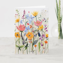 Um cartão de saudação floral caprichoso, flores si