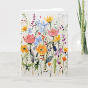Um cartão de saudação floral caprichoso, flores si