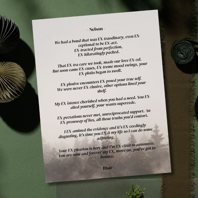 Um Cartão de Separação de Histórias EX (This Ex Story is an EXcellent way to make your statement that breaking things off is the best way.)