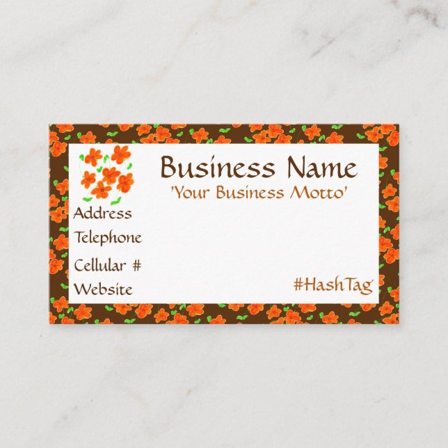Um Cartão de visita feminino florado em laranja (Frente)