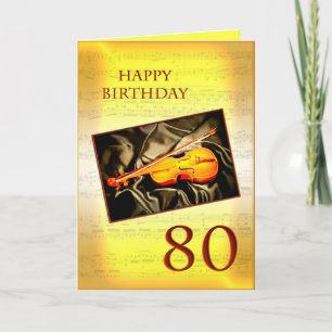 Um cartão musical de aniversário de 80 com violino