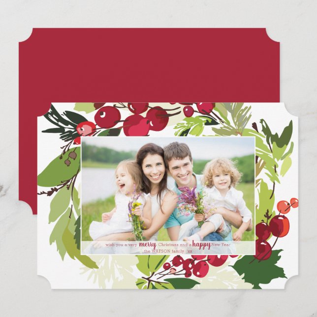 Um Cartão Plano de Férias de Natal Botânico (Frente/Verso)