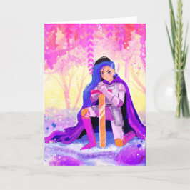 Um cartão postal de uma bela dama cavaleira com ca