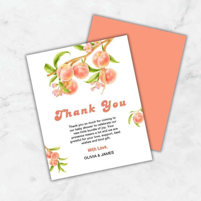 Um Cartões de agradecimentos De Pêssego Doce (Budget A Sweet Little Peach is on the Way Baby Shower Thank You Card )