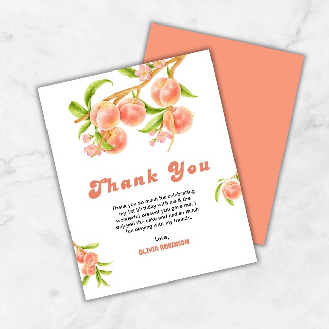 Um Cartões de agradecimentos de Pêssego Doce (Budget One Sweet Peach 1st Birthday Thank You Card )