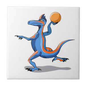 Um Cartoon Iguanodon Jogando Basquete.