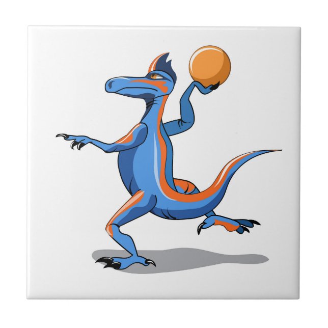 Um Cartoon Iguanodon Jogando Basquete. (Frente)